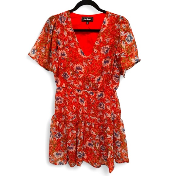 Sam Edelman tiered ruffle flutter sleeve red dress size 6 - Picture 1 of 13